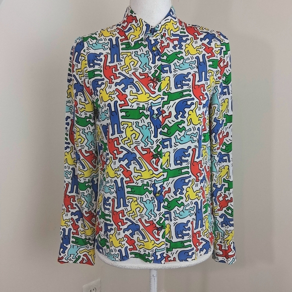 Alice + Olivia Keith Haring x AO Willa Silk Blouse Size X-Small - Picture 1 of 11